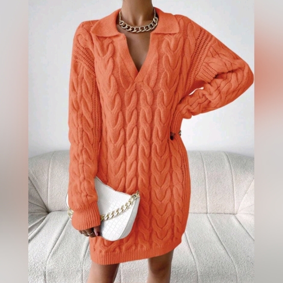Casual Solid Color Drop Shoulder Knitted Dress, Autumn/Winter - Picture 1 of 5